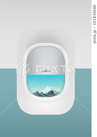 front view white airplane window with mountains front view white airplane window with mountains 101836680