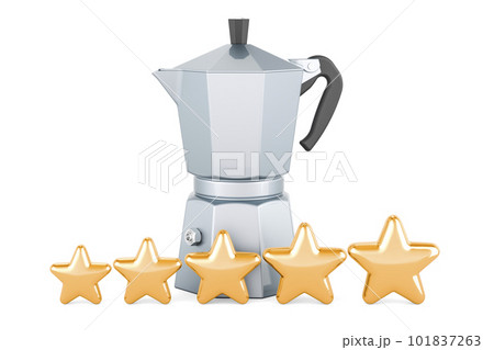 Coffee Maker, Moka Pot with five golden stars, 3D rendering 101837263
