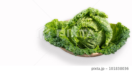 Fresh savoy cabbage on white background Fresh savoy cabbage on white background 101838036