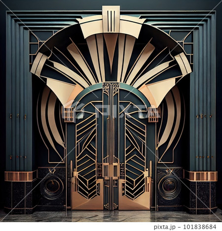 Vintage Door, Art Deco Enter, Luxury Elevator Door, Art Nouveau Architecture Abstract Generative AI Illustration 101838684