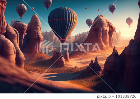 Balloon Tourism, Air Balloons in Sky, Ballooning Drawing Imitation, Abstract Generative AI Illustration 101838726