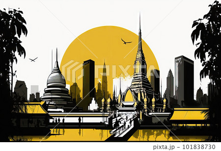 Bangkok Travel Illustration, Thailand Tourism Concept, Skylines, Landmarks, Bangkok Graphic Art 101838730
