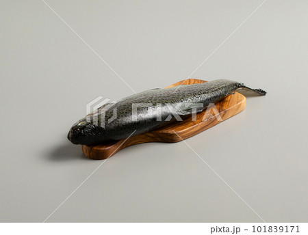Raw trout on a wooden background, healthy eating concept, fish, stock photo	 101839171