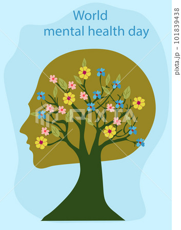 World Mental Health Day, a day dedicated to raising awareness about mental health issues. Mental illnesses can impact a persons emotions, thoughts, behavior, and social interactions. Vector 101839438