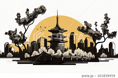 Beijing Travel Illustration, China Tourism Concept, Skylines, Landmarks, Beijing Graphic Art Beijing Travel Illustration, China Tourism Concept, Skylines, Landmarks, Beijing Graphic Art 101839459