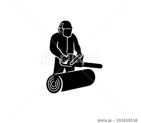 Lumberjack with chainsaw felling trees, silhouette and graphic design. Woodcutter or lumberman sawing with a chainsaw on sawmill or forest, vector design and illustration Lumberjack with chainsaw felling trees, silhouette and graphic design. Woodcutter or lumberman sawing with a chainsaw on sawmill or forest, vector design and illustration 101839516