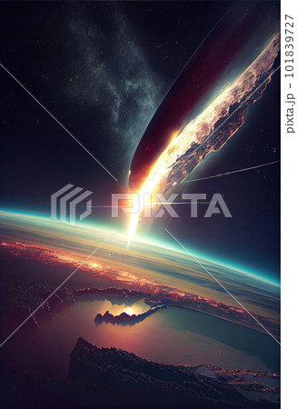Meteor Falling, Comet Armageddon, Devastating Meteorite, Abstract Generative AI Illustration Meteor Falling, Comet Armageddon, Devastating Meteorite, Abstract Generative AI Illustration 101839727