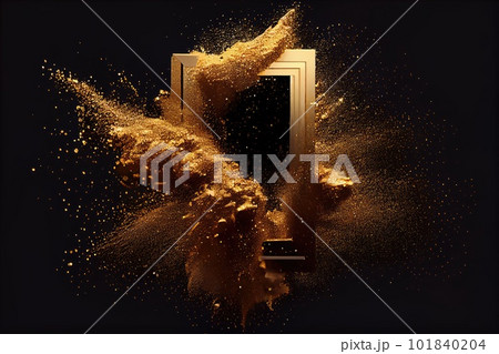 Gold Powder Explosion with Frame, Golden Dust Splash Border, Glitter Blast, Abstract Generative AI Illustration Gold Powder Explosion with Frame, Golden Dust Splash Border, Glitter Blast, Abstract Generative AI Illustration 101840204
