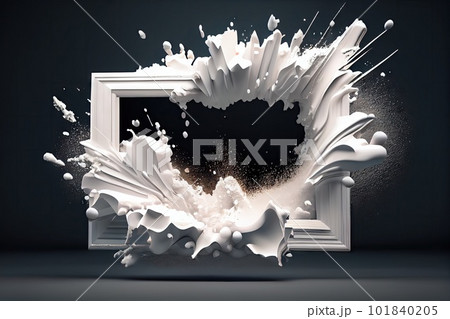 White Paint Explosion Frame, Snow Burst Border, Powder Spray Blast Background, Abstract Generative AI Illustration 101840205