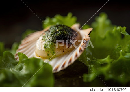 Fried Scallops, Grilled Shellfish, Healthy Gourmet Seafood, Abstract Generative AI Illustration Fried Scallops, Grilled Shellfish, Healthy Gourmet Seafood, Abstract Generative AI Illustration 101840302