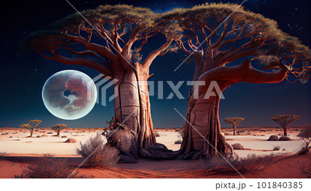 Baobab Tree, Africa Landscape, Madagascar Nature, Baobab Trees, Abstract Generative Ai Illustration 101840385