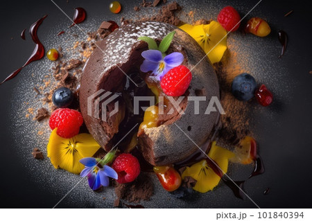 Lava Cake, Molten Chocolate Fondant, Warm Chocolate Dessert, Lava Cake, Abstract Generative AI Illustration 101840394
