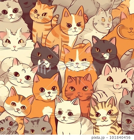 Background with many cute different cats in cartoon style, nice children wallpaper, baby products packaging design Background with many cute different cats in cartoon style, nice children wallpaper, baby products packaging design 101840456