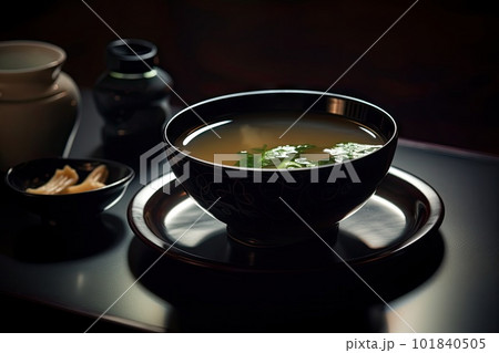 Miso Soup, Traditional Japanese Breakfast, Miso Soup Bowl, Abstract Generative AI Illustration Miso Soup, Traditional Japanese Breakfast, Miso Soup Bowl, Abstract Generative AI Illustration 101840505