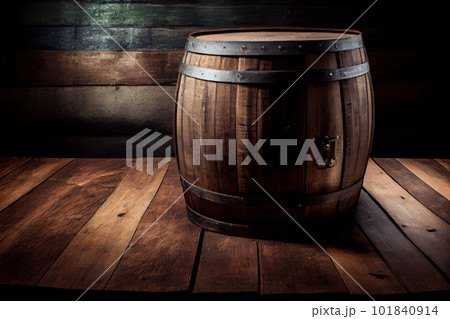 Wine Barrel in Winery Cellar, Old Whiskey, Alcohol Keg, Wine Barrel Mockup, Abstract Generative AI Illustration Wine Barrel in Winery Cellar, Old Whiskey, Alcohol Keg, Wine Barrel Mockup, Abstract Generative AI Illustration 101840914