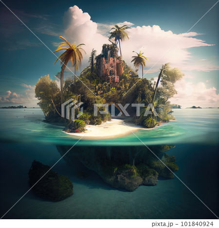 Paradise Island Underwater Photo, Tropical Landscape Abstract Generative AI Illustration Paradise Island Underwater Photo, Tropical Landscape Abstract Generative AI Illustration 101840924