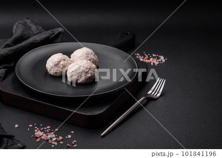 Delicious healthy steamed chicken cutlets or minced meatballs Delicious healthy steamed chicken cutlets or minced meatballs 101841196