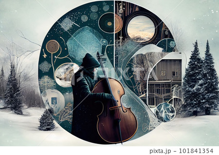 Winter Music Collage, Surreal Contemporary Poster, Drawing Imitation, Abstract Generative AI Illustration Winter Music Collage, Surreal Contemporary Poster, Drawing Imitation, Abstract Generative AI Illustration 101841354
