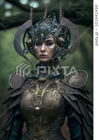 Alien queen, portrait of beautiful woman from another World, illustration, generative AI 101842498