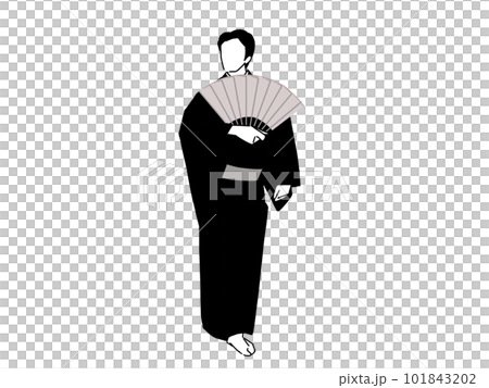 扇子を広げて日本舞踊をする着物姿の男性 扇子を広げて日本舞踊をする着物姿の男性 101843202