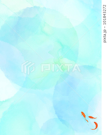 金魚と水彩で描いたブルーの水玉背景 101843272