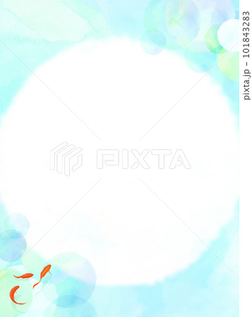 金魚と水彩で描いたブルーの水玉フレーム 金魚と水彩で描いたブルーの水玉フレーム 101843283