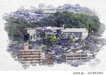 水彩画風 米子市街地 鳥取県立米子東高等学校 鳥取県米子市 水彩画風 米子市街地 鳥取県立米子東高等学校 鳥取県米子市 101843497