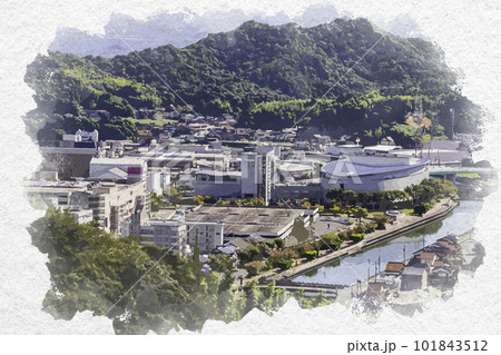 水彩画風　米子市街地　米子コンベンションセンター　鳥取県米子市 101843512