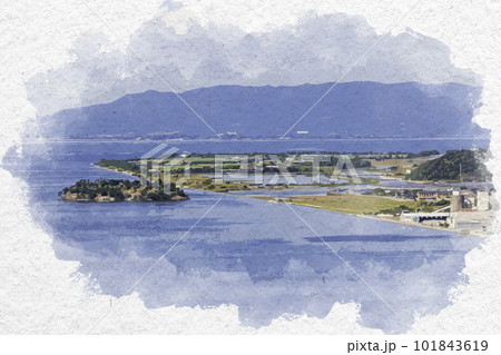 水彩画風　米子市街地　米子水鳥公園　鳥取県米子市 101843619