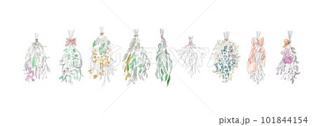 色鉛筆イラスト。手書きの花束ベクターイラスト。 101844154