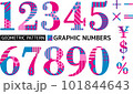ポップなパターン入り数字_ピンク×ブルー_明朝体 101844643