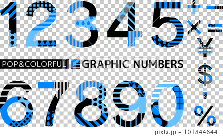 ポップなパターン入り数字_ブルーゴシック体 101844644