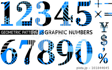 ポップなパターン入り数字_ブルー_明朝体のイラスト素材 [101844645