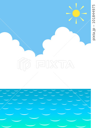 入道雲と太陽と青空と海のシンプルなイラスト背景素材 101844975