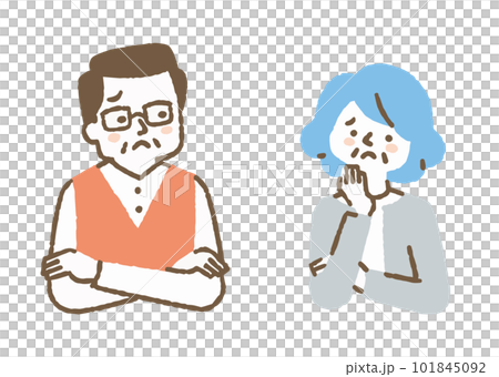 Two elderly couples thinking about something _ color Two elderly couples thinking about something _ color 101845092