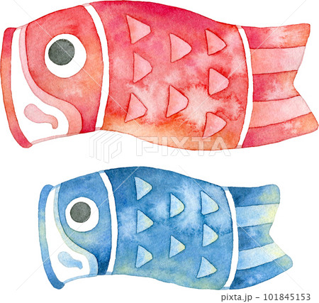 【こどもの日】鯉のぼりの親子の水彩イラスト(赤と青) 【こどもの日】鯉のぼりの親子の水彩イラスト(赤と青) 101845153