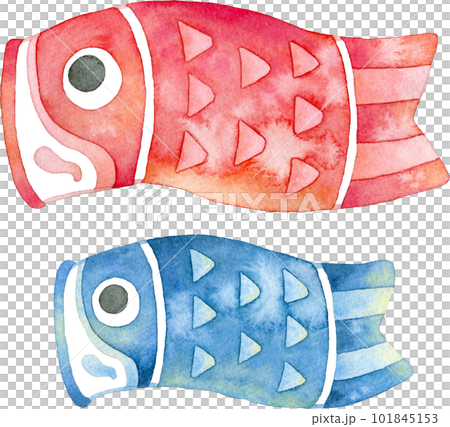 【こどもの日】鯉のぼりの親子の水彩イラスト(赤と青) 【こどもの日】鯉のぼりの親子の水彩イラスト(赤と青) 101845153