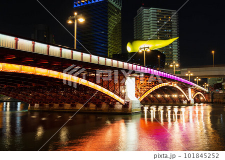 東京夜景 隅田川沿い 吾妻橋 東京夜景 隅田川沿い 吾妻橋 101845252