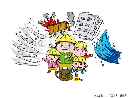 災害から家族を守る防災対策のイラストのイラスト素材 [101846484] - PIXTA