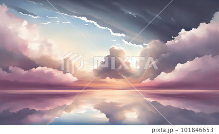 Generative AI, Horizon Hues: A Serene Abstract Cloudscape of Soft Colors and Calming Shapes 101846653