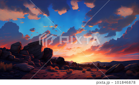 Generative AI, Layers of Light: A Vibrant Mountain Range at Sunset Generative AI, Layers of Light: A Vibrant Mountain Range at Sunset 101846878