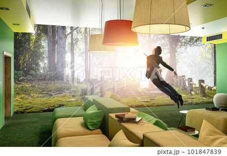Business man flying up . Mixed media Business man flying up . Mixed media 101847839