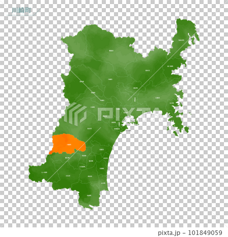 Watercolor map Kawasaki town 101849059