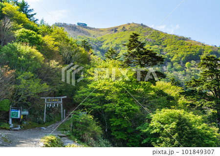 春の剣山登山（剣山登山リフト・西島駅から剣山山頂を望む） 101849307