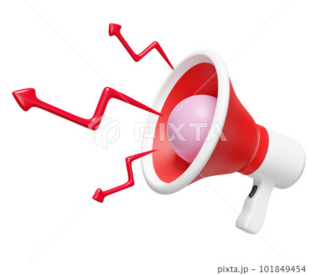 cartoon hand speaker, 3d red megaphone with arrow graph isolated. announce promotion news for social media networks, online marketing shopping concept, 3d render illustration cartoon hand speaker, 3d red megaphone with arrow graph isolated. announce promotion news for social media networks, online marketing shopping concept, 3d render illustration 101849454
