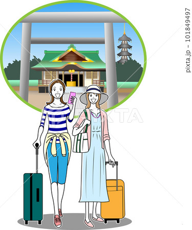 女子旅で寺社仏閣を訪れる観光客 101849497