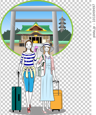 女子旅で寺社仏閣を訪れる観光客 101849497