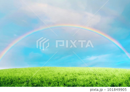 虹が掛かった新緑の高原 101849905