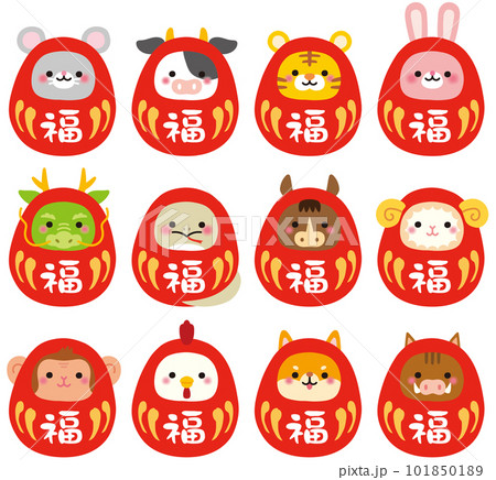 干支のだるま 、年賀状素材、達磨　開運 101850189