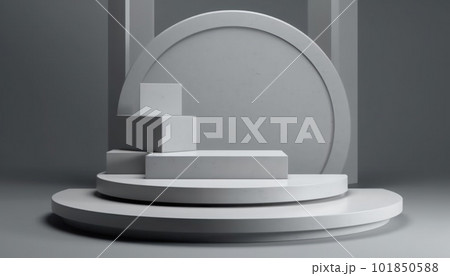 Elegant abstract set of white podiums in sunlight with shadow on white background for product display. Simple modern geometric design. Generative AI. Elegant abstract set of white podiums in sunlight with shadow on white background for product display. Simple modern geometric design. Generative AI. 101850588